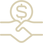 Hands shaking with dollar sign icon symbolizing no additional cost and premium service at Midwest Mattress Company.