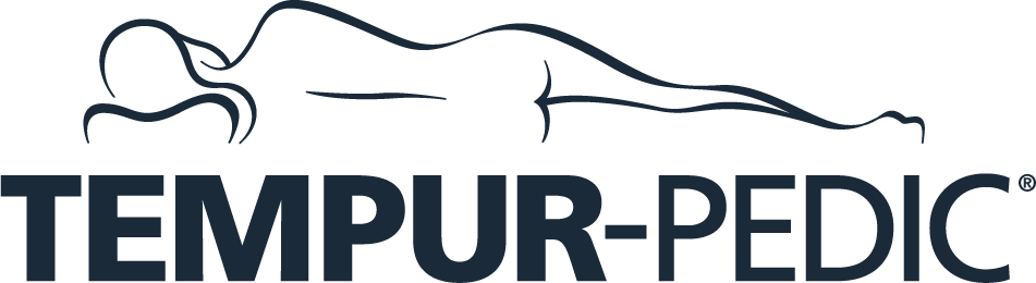 TEMPUR-PEDIC logo featuring a silhouette of a person lying down, representing high-quality sleep products available at Midwest Mattress Company.