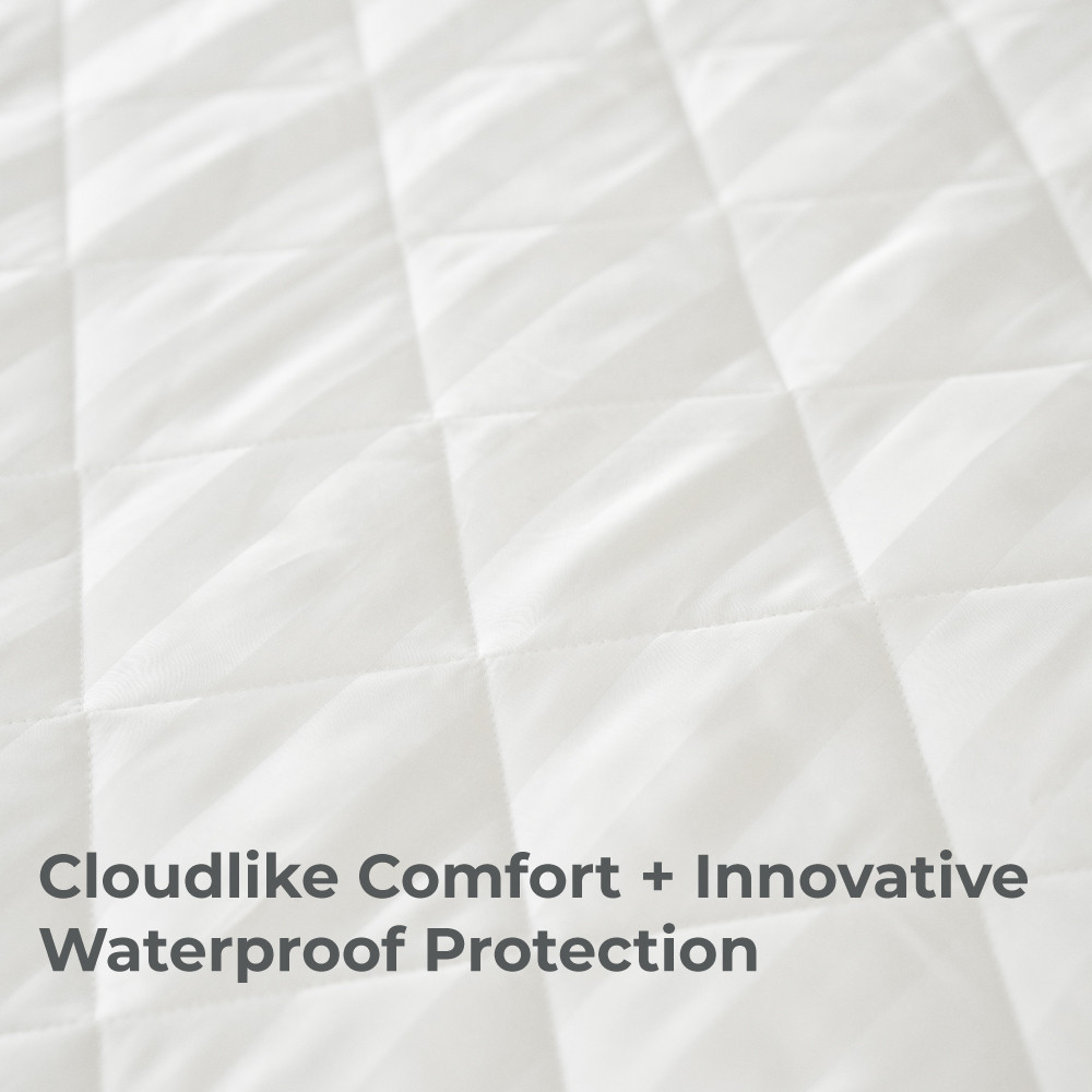 Cariloha Quilted Mattress Protector showcasing cloudlike comfort and innovative waterproof protection, highlighting eco-friendly bamboo construction.