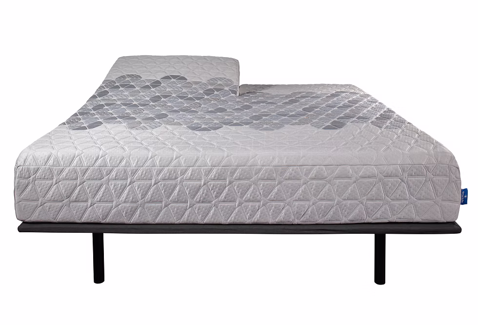 Latex Smart Life Plush (Lotus) mattress featuring a modern design with a quilted gray cover and supportive base, emphasizing comfort and quality sleep solutions by Midwest Mattress Company.