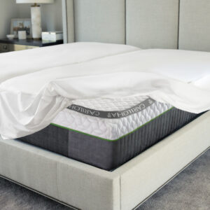 Cariloha Jersey mattress protector on a bed, showcasing its protective features and design, relevant to iProtect mattress protector offerings by Midwest Mattress Company.