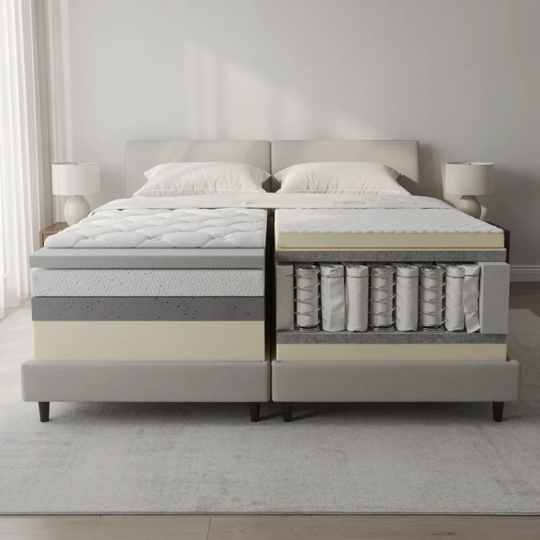 Memory foam and hybrid mattress comparison in a cozy bedroom setting